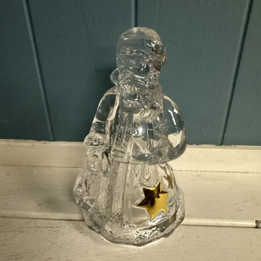 VTG Mikasa Santa Glass Crystal Christmas Golden Gold Stars Topper‎ 6”